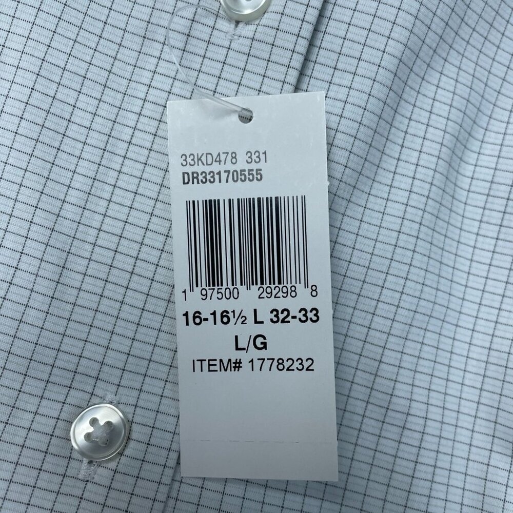 Calvin Klein Men's L Wrinkle-Free Checkered White Black Dress Shirt L1392 - Picture 7 of 8